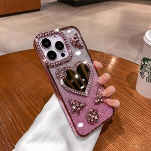 Glitter Heart Pink Phone Case Iphone 11,12,13,14,15 16 Pro Max.